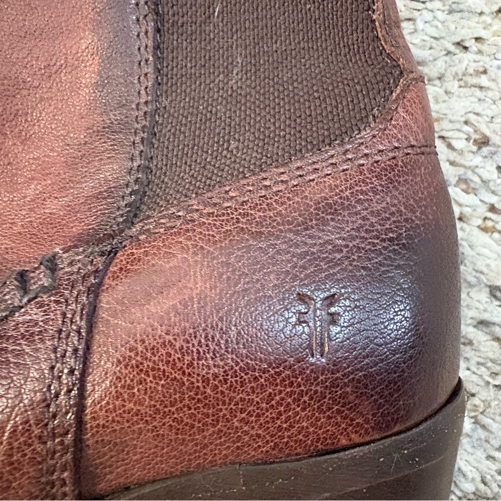 Frye Dark Brown Leather Heeled Boots Size 6B - Picture 3 of 10
